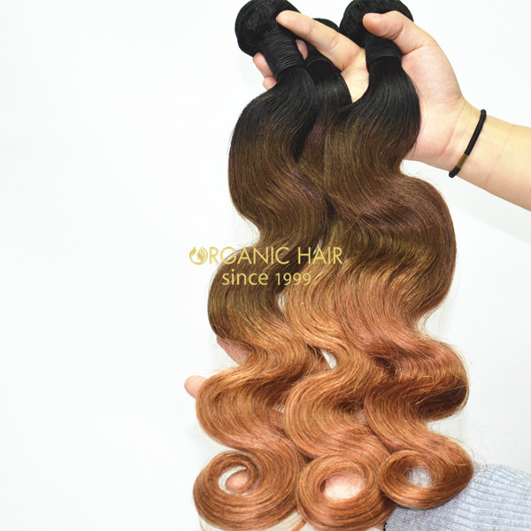 Colored human hair weave extensions